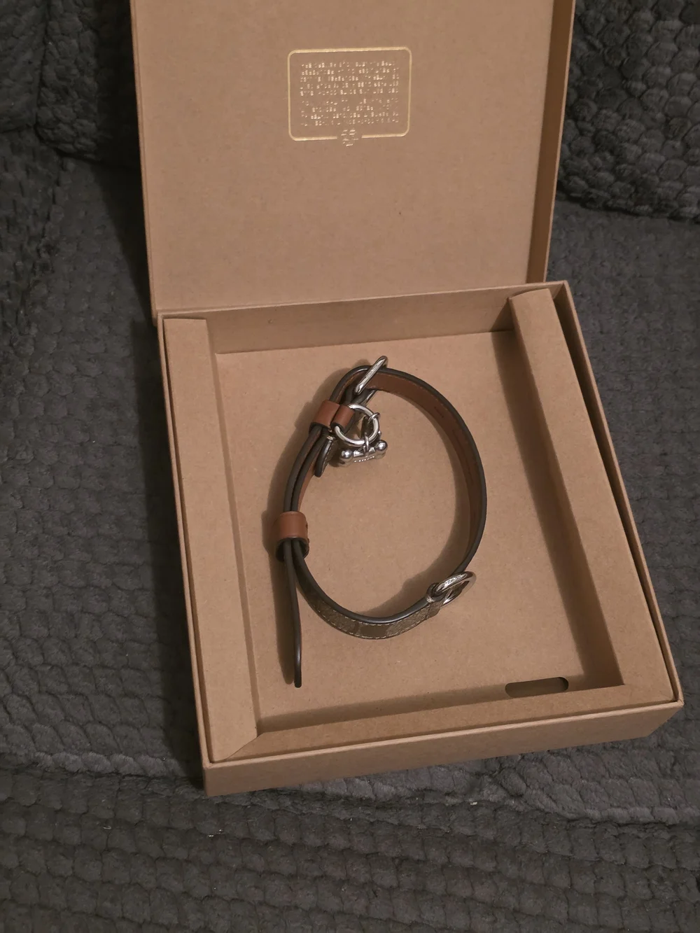 Coach Brown Leather Dog Collar with Silver Hardware M(ch146)